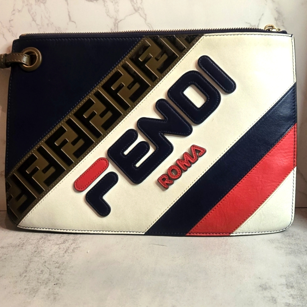 FENDI x FILA Fendimania Collab Large Zip Wristlet / Pouch